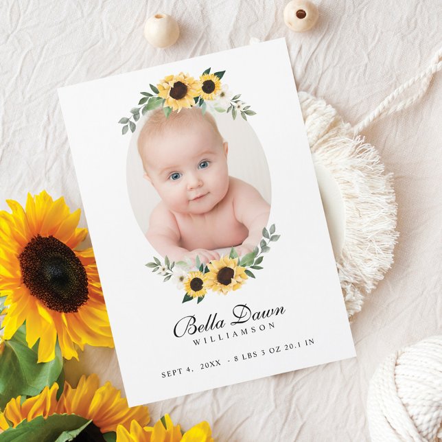 Gelbe Wasserfarbe Sonnenblumen Kleider Baby Foto Magnetkarte (Yellow Watercolor Sunflowers Wreath Baby Photo)