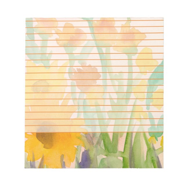 Gelbe Wasserfarbe Sonnenblumen Orange Lined Notizblock (Vorderseite)