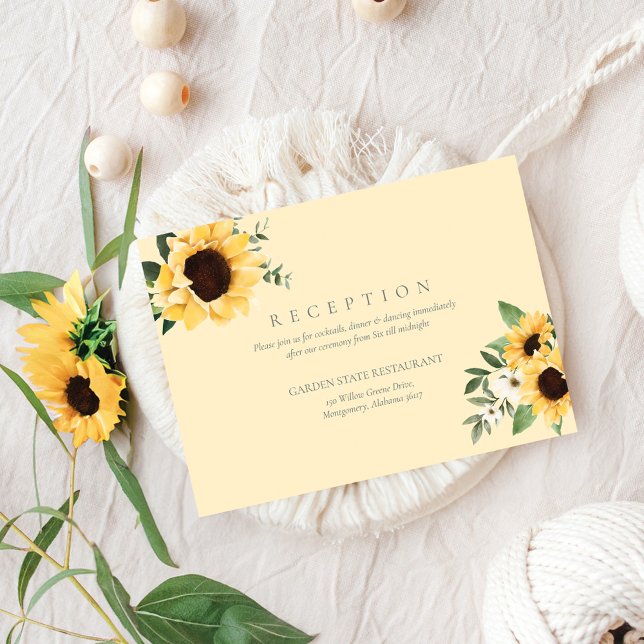 Gelbe Wasserfarbe Sonnenblumen und Hochzeit von Wi Begleitkarte (Yellow Watercolor Sunflowers & Wildflower Wedding Enclosure Card)