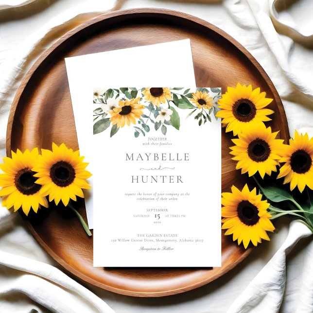 Gelbe Wasserfarbe Sonnenblumen und Hochzeit von Wi Einladung (Yellow Watercolor Sunflowers & Wildflower Wedding Invitation)