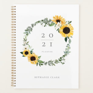 Gelbe Wasserfarbe Sonnenblumen und Wildblume Kranz Planer