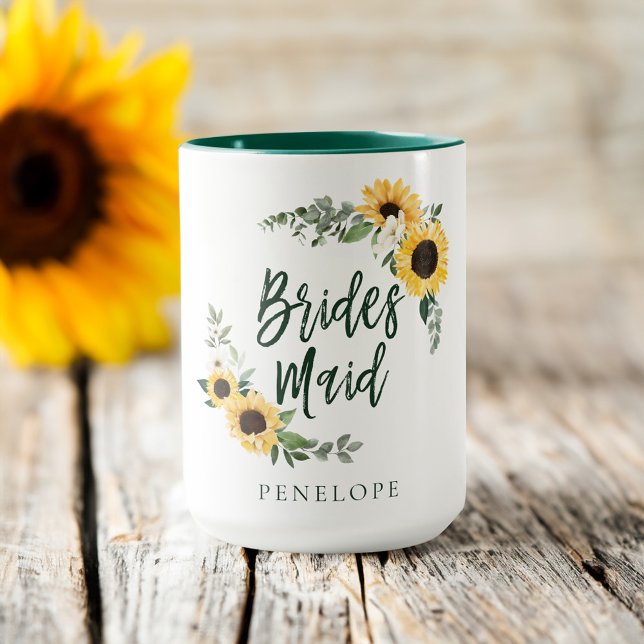 Gelbe Wasserfarbe Sonnenblumen Wildblume Brautjung Tasse (Yellow Watercolor Sunflowers Wildflower Bridesmaid Mug)