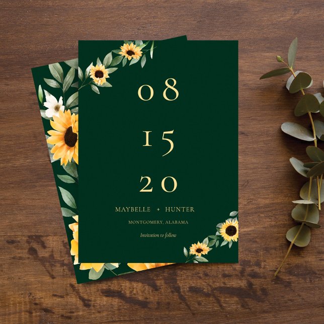 Gelbe Wasserfarbe Sonnenblumen & Wildblume Moderne Save The Date (Von Creator hochgeladen)