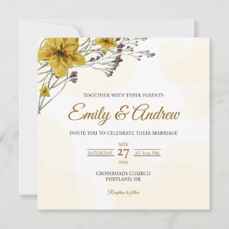Gelbe Wasserfarben-Blumen-Hochzeit im Quadrat-Form Einladung