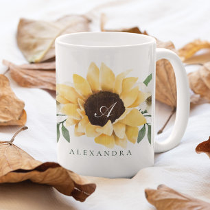 Gelbe Wasserfarben Sonnenblumen und Wildblume Mono Kaffeetasse