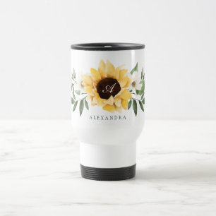 Gelbe Wasserfarben Sonnenblumen und Wildblume Mono Reisebecher