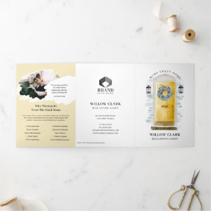 Gelbe Wasserfarbenfront Tür Real Anwesen Marketing Dreifach Gefaltete Karte