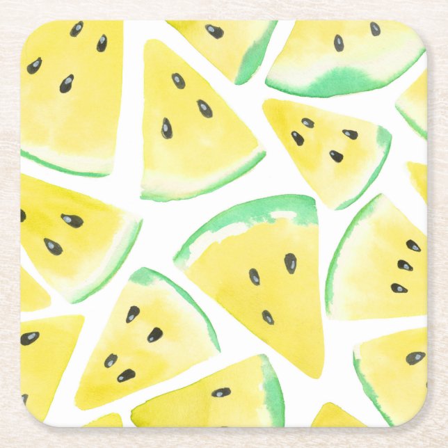 Gelbe Wassermelonen-Schnittmuster Rechteckiger Pappuntersetzer (Vorderseite)