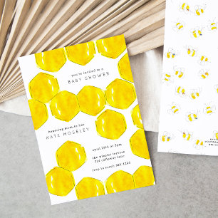 Gelbe Watercolor Honeycomb Mama zur Bee Baby Dusch Einladung