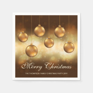 Gelbe Weihnachtsbaumkugeln mit individuellem Text Serviette