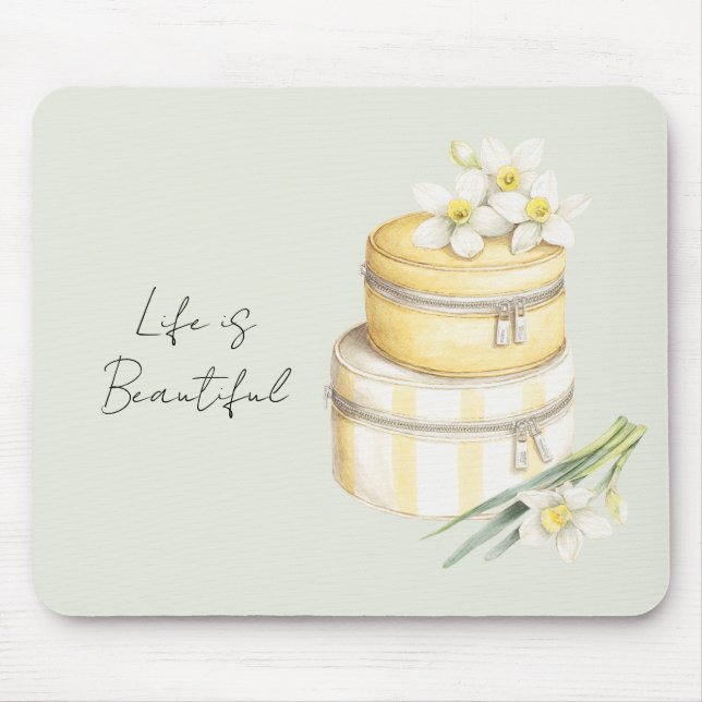 Gelbe Weiße Blumen Mousepad (Vorne)