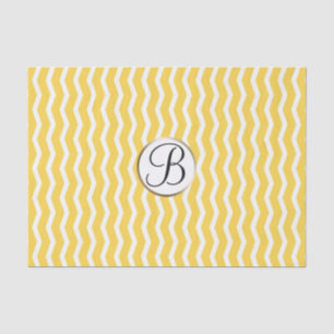 Gelbe weiße Chevron-Druck Monogramm Buchstabe Init Seidenpapier