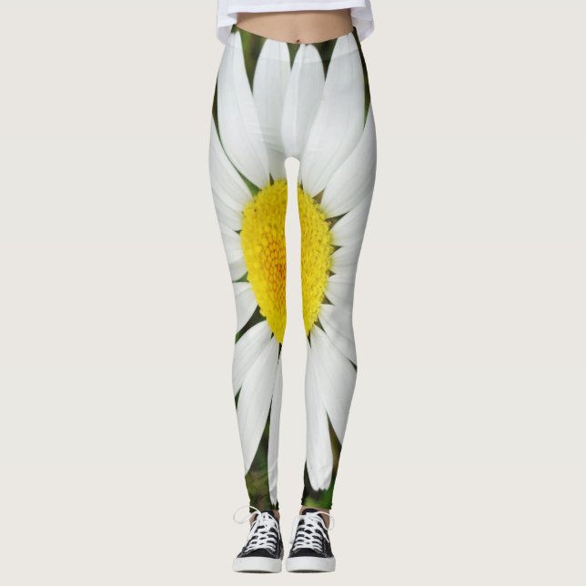 Gelbe weiße Daisy-Blume Blumenfotografie Leggings (Vorderseite)