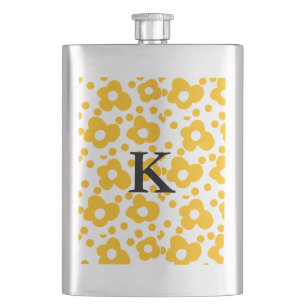 Gelbe weiße Daisy Blumenmuster fügen Monogramm hin Flachmann