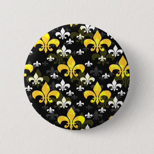 Gelbe weiße Fleur de Lis Button (Vorderseite)