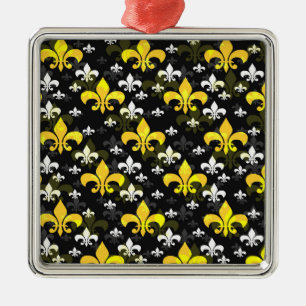 Gelbe weiße Fleur de Lis Ornament Aus Metall