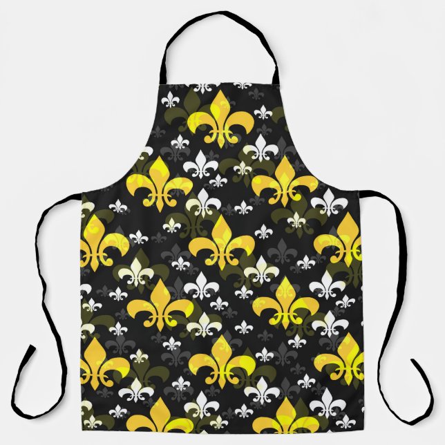 Gelbe weiße Fleur de Lis Schürze (Vorderseite)