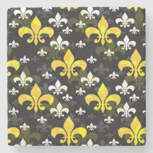 Gelbe weiße Fleur de Lis Steinuntersetzer