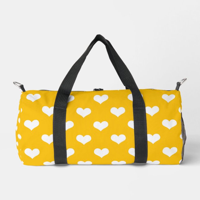Gelbe weiße Liebe Herzdesign Duffle Bag (Vorderseite)