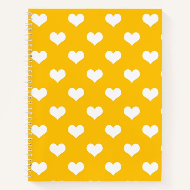 Gelbe weiße Liebe Herzdesign Notizbuch (Vorderseite)