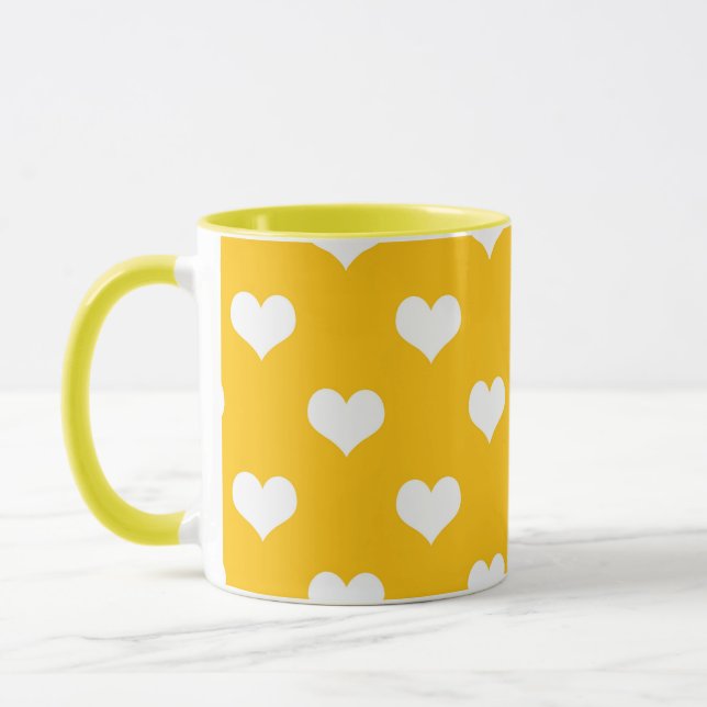 Gelbe weiße Liebe Herzdesign Tasse (Links)