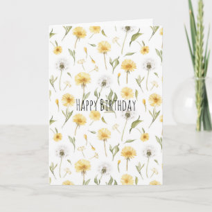 Gelbe weiße Löwenzahn-Blumen Geburtstag Karte