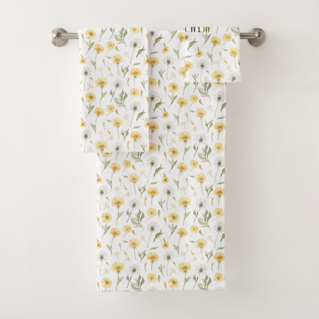 Gelbe weiße Löwenzahnblumen Badhandtuch Set (Insitu)