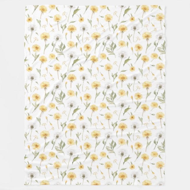 Gelbe weiße Löwenzahnblumen Fleecedecke (Vorderseite)