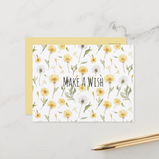 Gelbe weiße Löwenzahnblumen Postkarte (Vorderseite/Rückseite Beispiel)