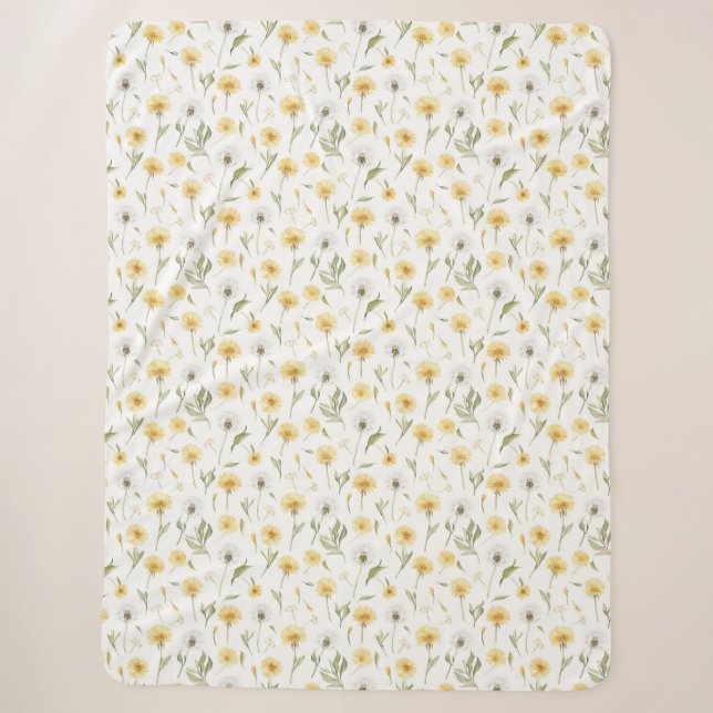 Gelbe weiße Löwenzahnblumen Sherpadecke (Vorderseite)