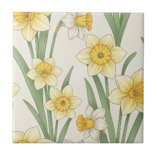 Gelbe Weiße Narzisse Botanisch Floral Fliese