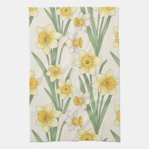 Gelbe Weiße Narzisse Botanisch Floral Geschirrtuch