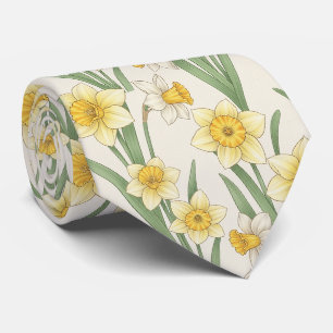 Gelbe Weiße Narzisse Botanisch Floral Krawatte