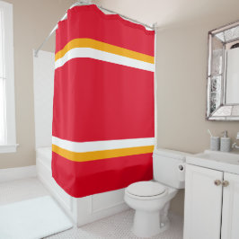 Gelbe, weiße Streifen auf hellroten Streifen Duschvorhang
