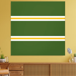 Gelbe, weiße Streifen auf waldgrünen Streifen Leinwanddruck
