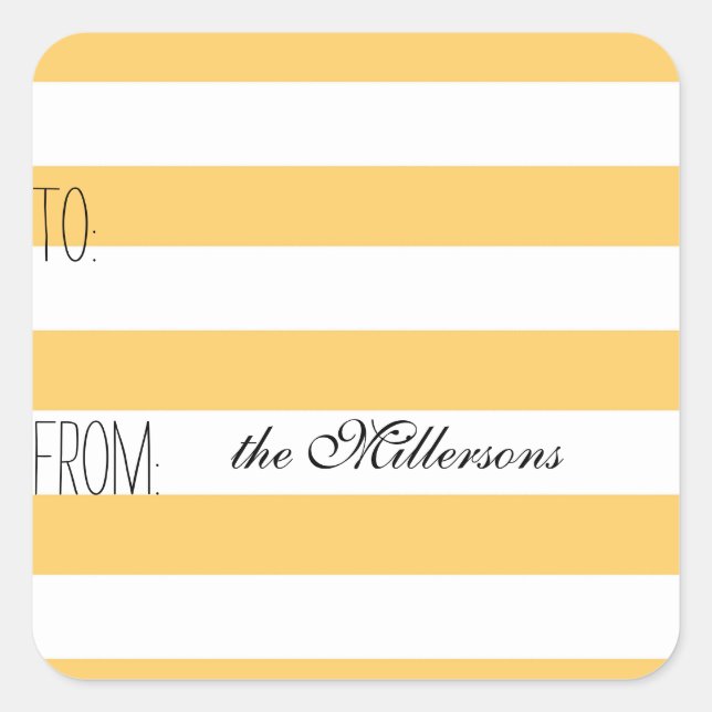 Gelbe weiße Streifen - Geschenk-Tag Quadratischer Aufkleber (Vorderseite)