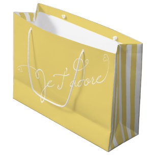 Gelbe weiße Streifen Je T adore Französisch Ich Ad Große Geschenktüte