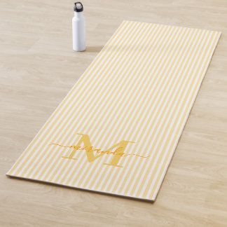 Gelbe & Weiße Streifen mit Monogramm-Namen Yogamatte