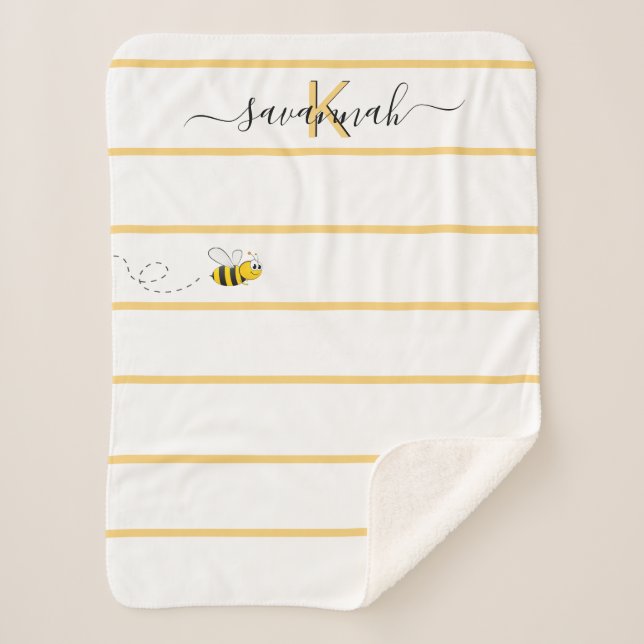 Gelbe weiße Streifen niedliches Bienenmonogramm-Sk Sherpadecke (Vorderseite)