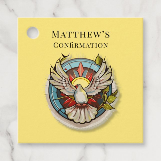 Gelbe weiße Taube Religiöse katholische Bestätigun Geschenkanhänger (Vorderseite)