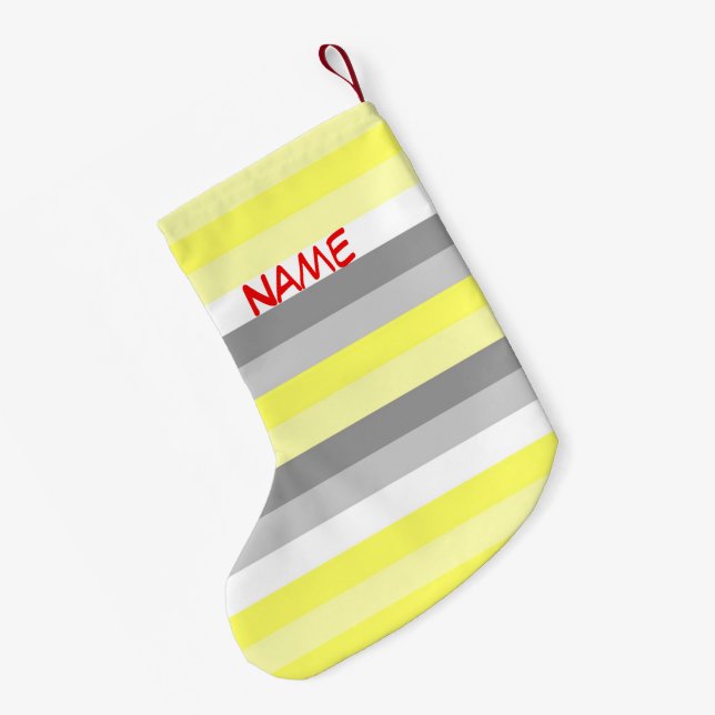 Gelbe, weiße und graue Streifen Weihnachten Strump Kleiner Weihnachtsstrumpf (Rückseite (Hängend))