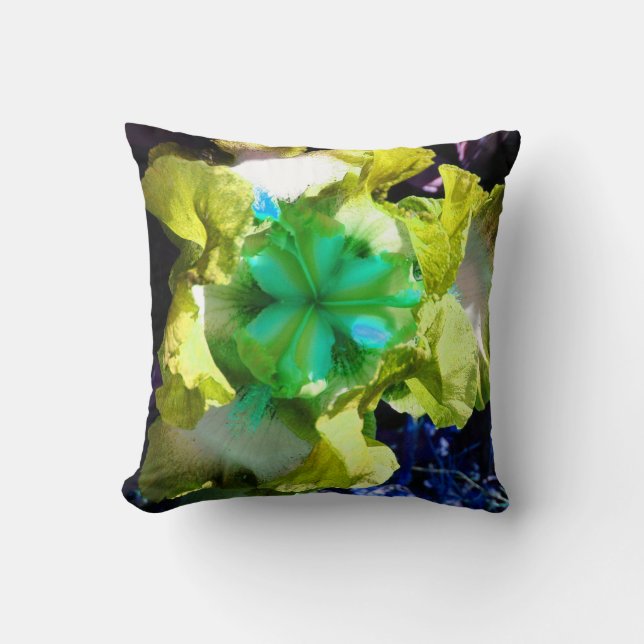 Gelbe, weiße und grüne Iris Blume Kissen (Vorderseite)