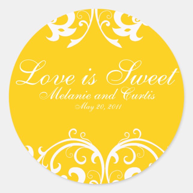 Gelbe weiße Verzierte Liebe ist süß Runder Aufkleber (Vorderseite)