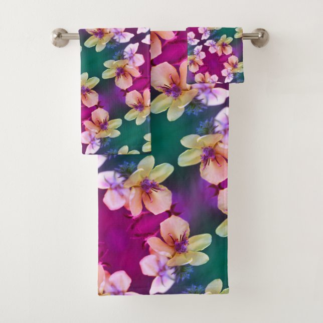 Gelbe Wildblume Abstraktes Kunstmuster Badhandtuch Set (Insitu)