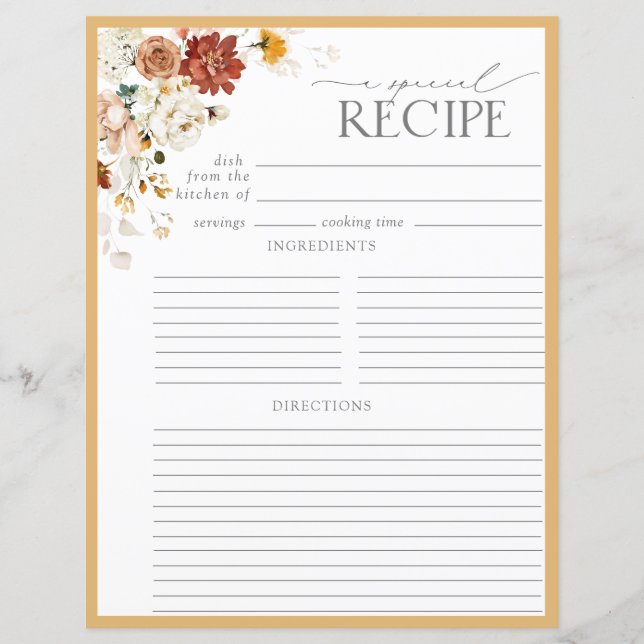 Gelbe Wildblume Bridal Recipe Binder Page (Vorderseite)