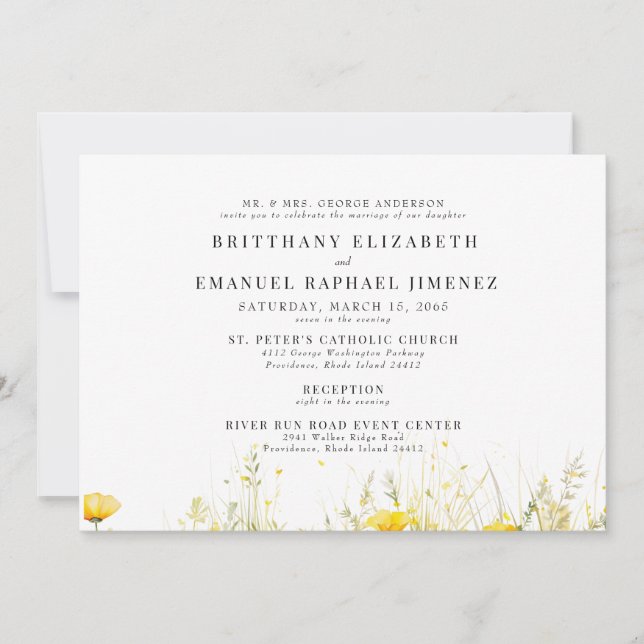 Gelbe Wildblume Eltern am 2. Hochzeitstag Einladung (Vorderseite)