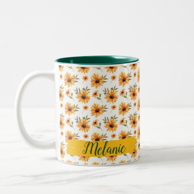 Gelbe Wildblume Grünpflanzen Holiday Geschenk Zweifarbige Tasse (Links)