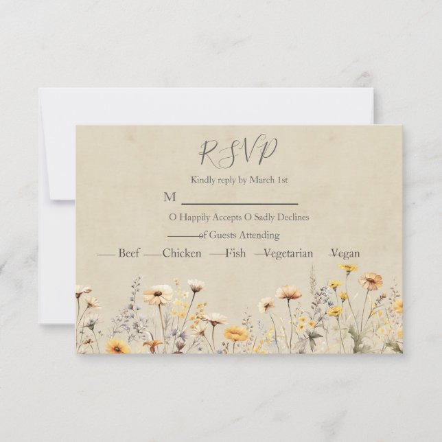 Gelbe Wildblume Hochzeit RSVP Karte (Vorderseite)