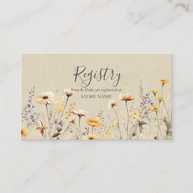 Gelbe Wildblume Hochzeitsregister Begleitkarte (Vorderseite)