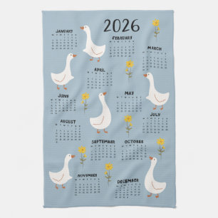 Gelbe Wildblume und Gänse 2026 Kalender - blau Geschirrtuch